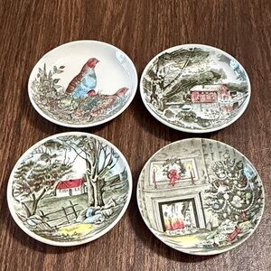 Set of 4 Johnson Brother Friendly Village 4 1/8" Holiday Coasters England